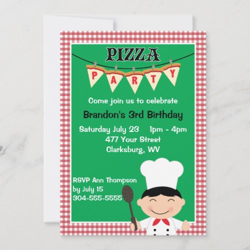 Boy's Pizza Party Custom Announcement