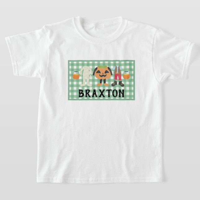 Boys Plaid Trick or Treat Halloween T-Shirt (Laydown)