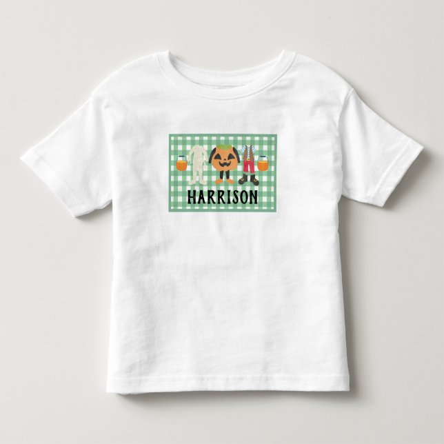 Boys Plaid Trick or Treat Halloween  Toddler T-shi T-shirt (Front)