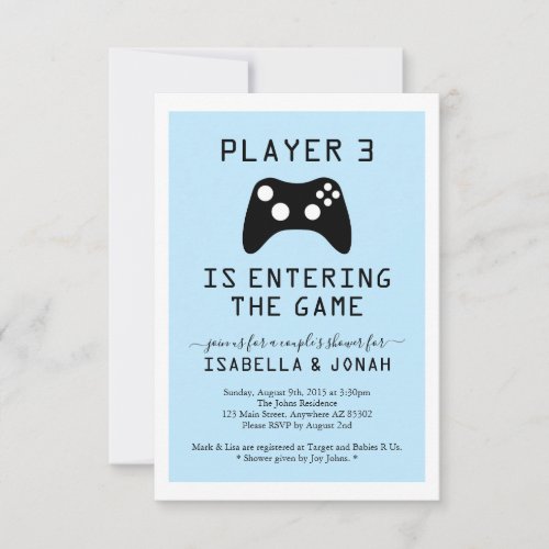 Boys Player 3 Video Game Baby  Couples Shower Invitation