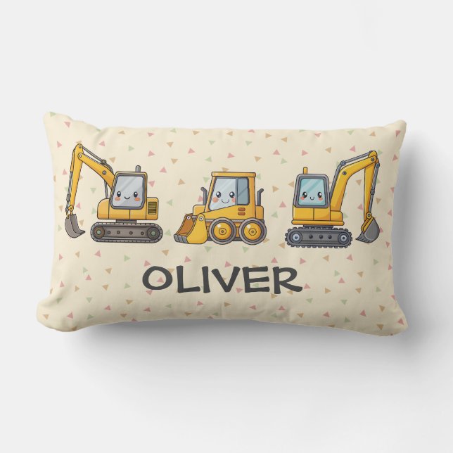 Boys' Playful Construction Vehicles Lumbar Pillow (Front)