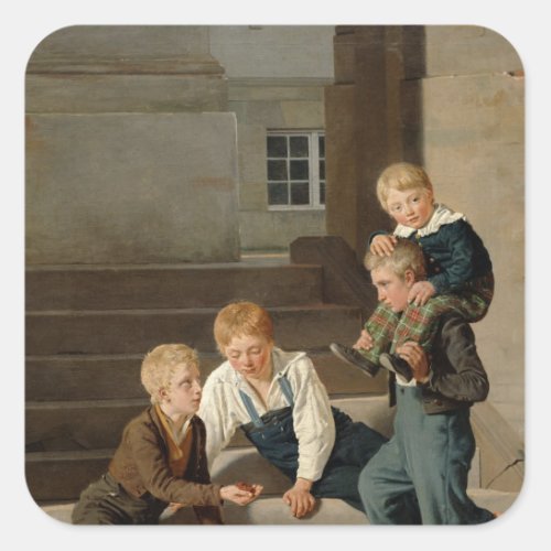 Boys Playing Dice in Front of Christiansborg Square Sticker