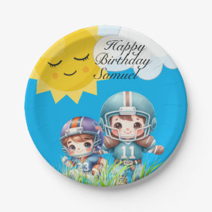 boy's playing football paper plates