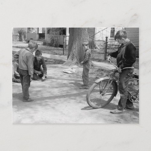 Boys Playing Marbles Woodbine Iowa 1940 Postcard