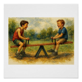 Boys Playing On Teeter Totter, Poster