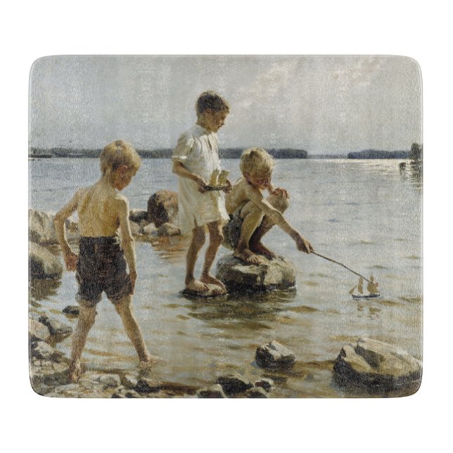 Boys Playing on the Shore (by Albert Edelfelt) Cutting Board (Front)