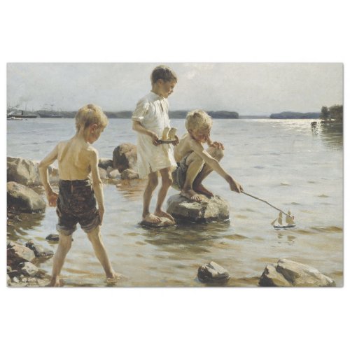 Boys Playing on the Shore by Albert Edelfelt Tissue Paper