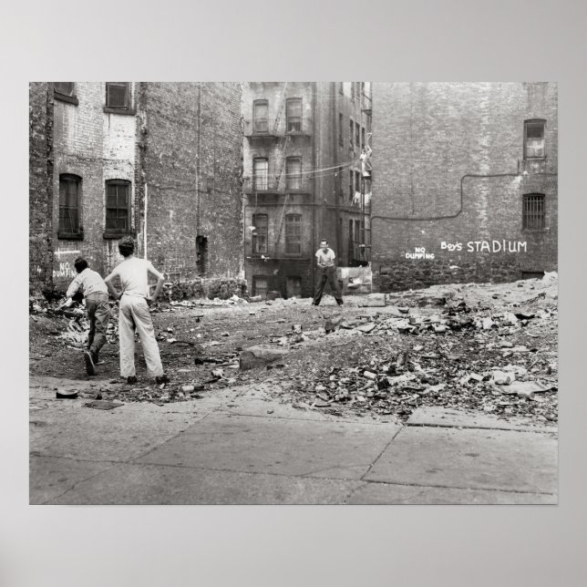 Boys Playing Sandlot Ball, 1954. Vintage Photo Poster (Front)