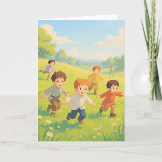 Boys playing Tag Card (Front)