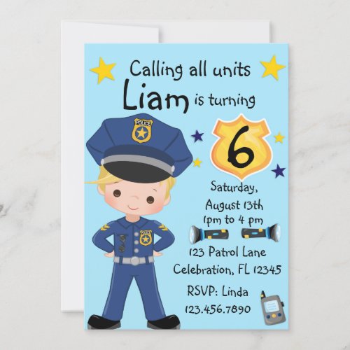 Boys Police Officer Birthday Invitation