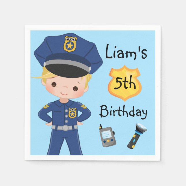 Boys Police Officer Cop Birthday Party Napkins (Front)
