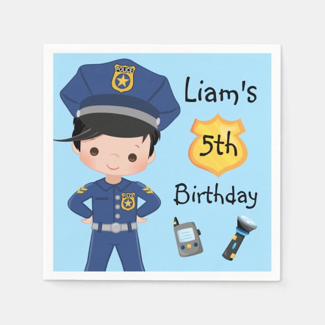 Boys Police Officer Cop Birthday Party Napkins (Front)