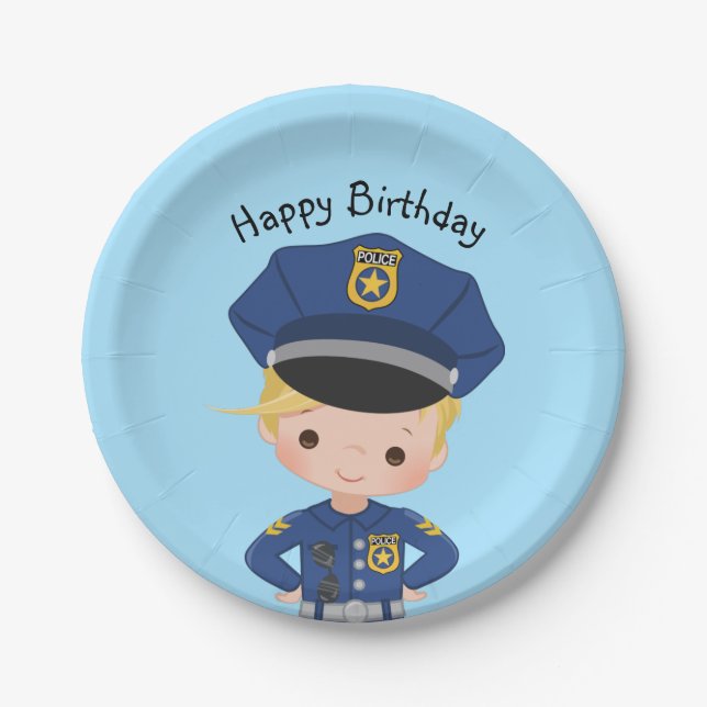 Boys Police Officer Happy Birthday Party Paper Plates (Front)