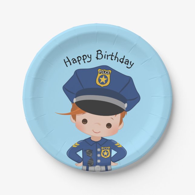 Boys Police Officer Happy Birthday Party Paper Plates (Front)