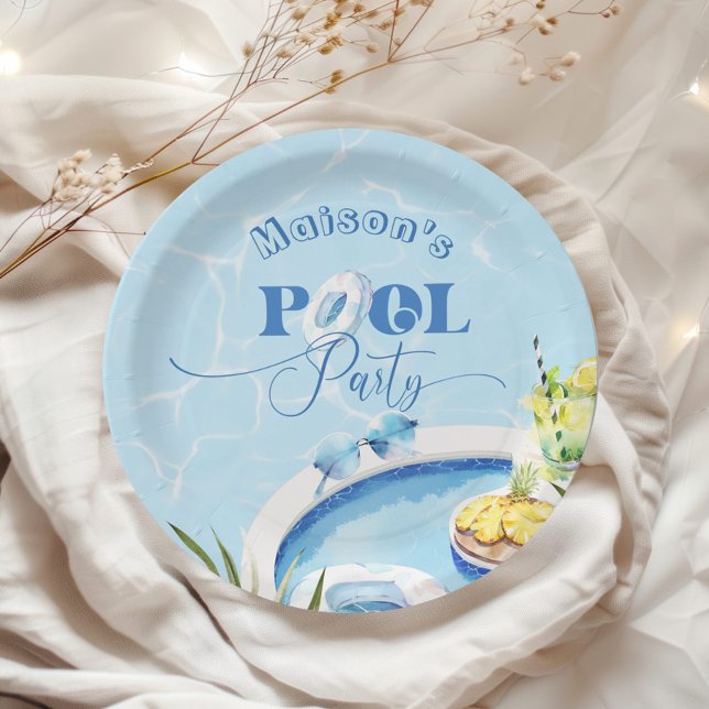 Boys pool birthday party blue swimming pool  paper plates (Creator Uploaded)
