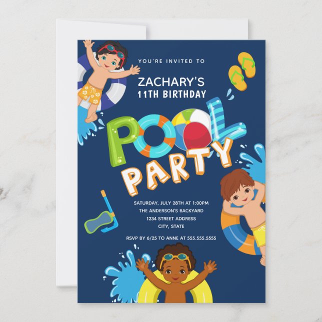 Boys Pool Party 11th Birthday Invitation (Front)