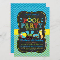 Boys Pool Party 1st Birthday Invitation