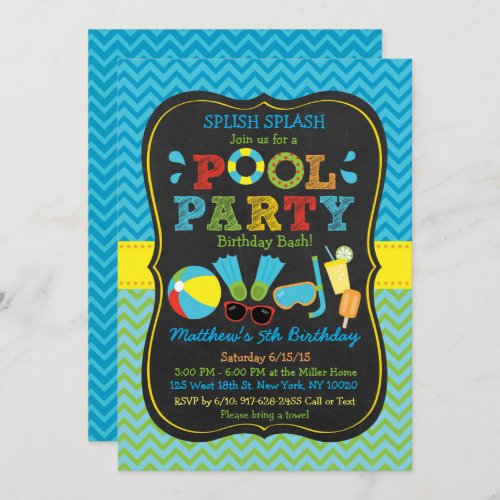 Boys Pool Party 1st Birthday Invitation