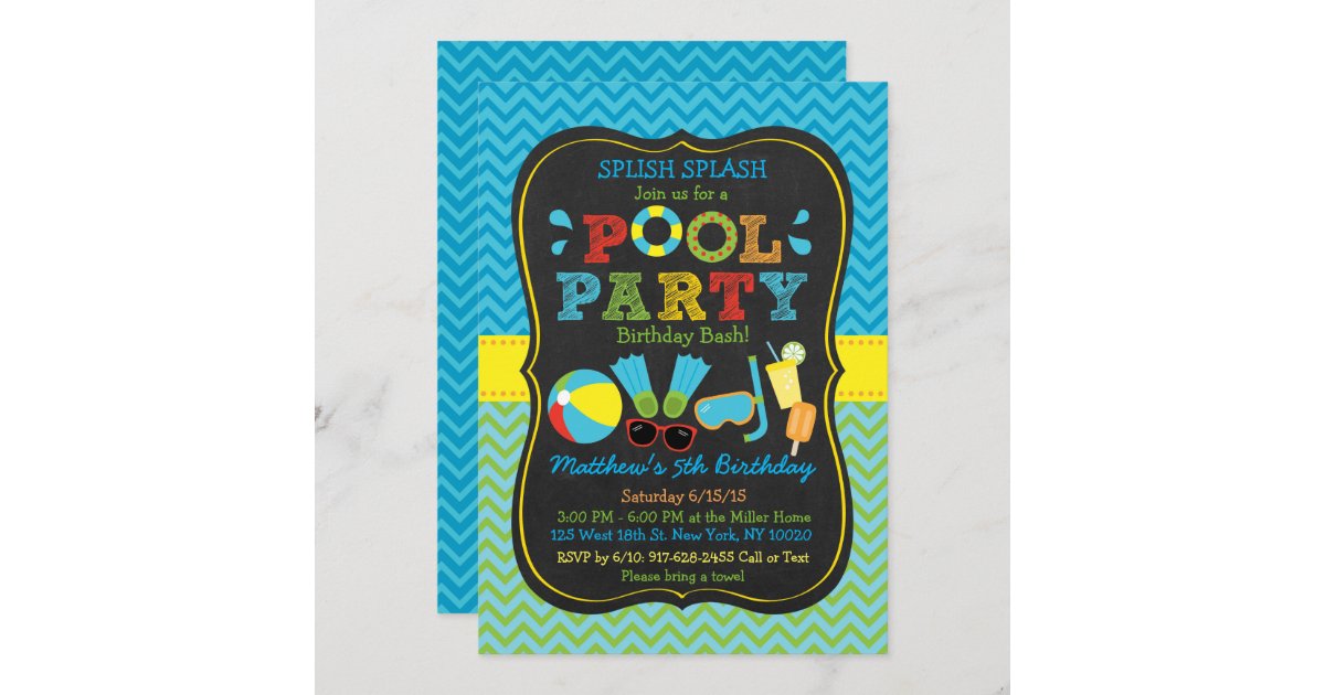 Boys Pool Party 1st Birthday Invitation 