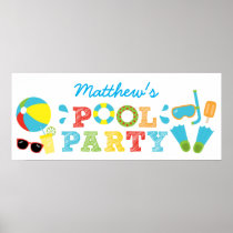 Boys Pool Party Birthday Banner Poster