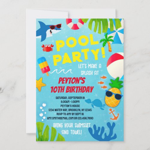 Boys Pool Party Birthday Invitation