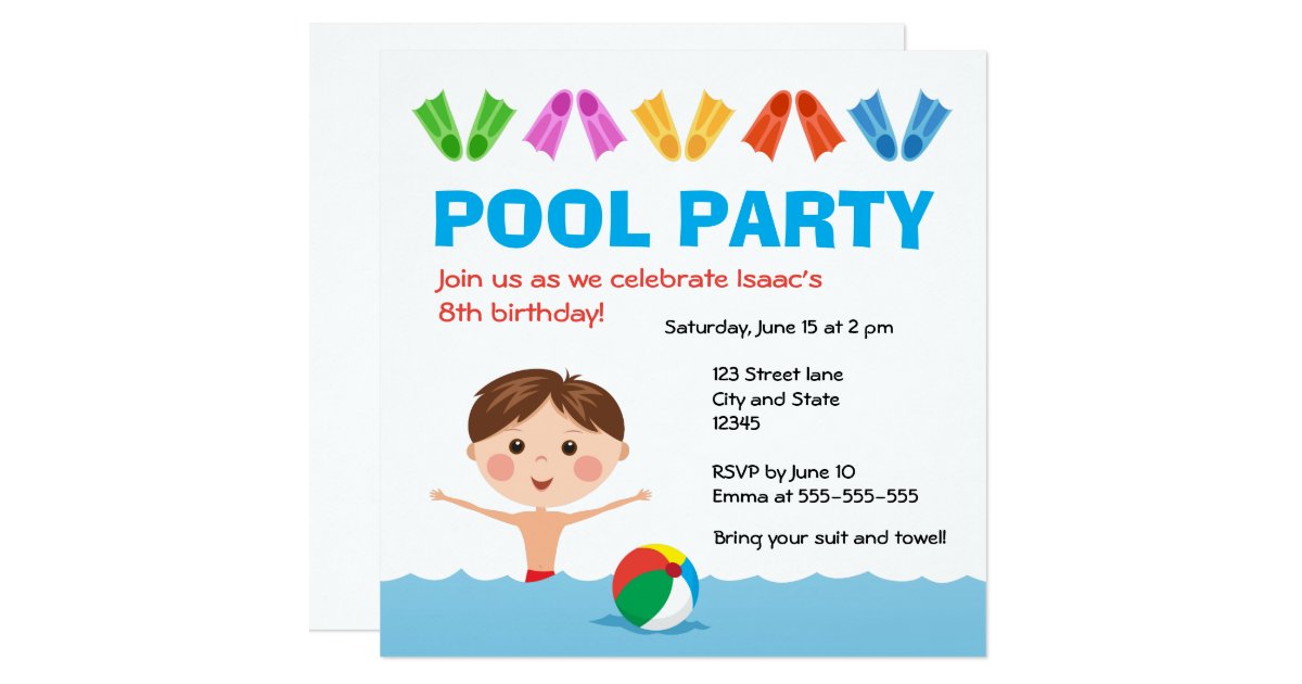 Boys pool party birthday invitation | Zazzle