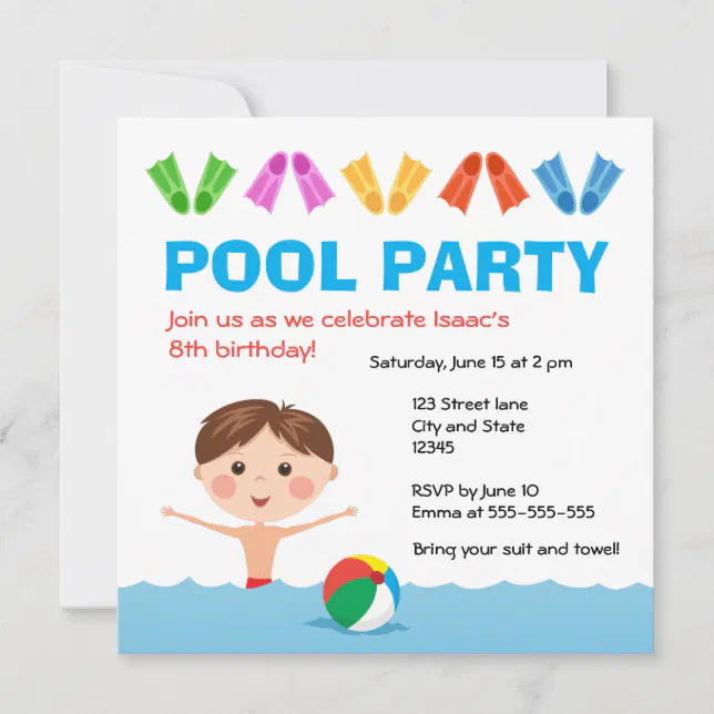 Boys pool party birthday invitation | Zazzle