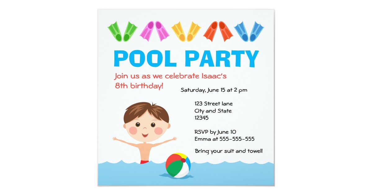 Boys pool party birthday invitation | Zazzle