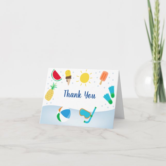 Boys Pool Party Birthday Thank You Card (Front)