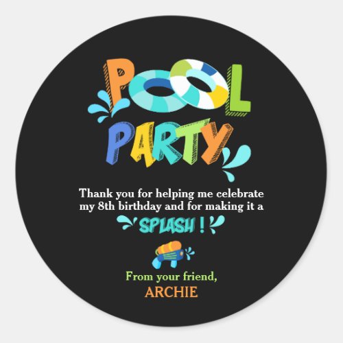 Boys Pool Party Birthday Thank You Favor Classic Round Sticker