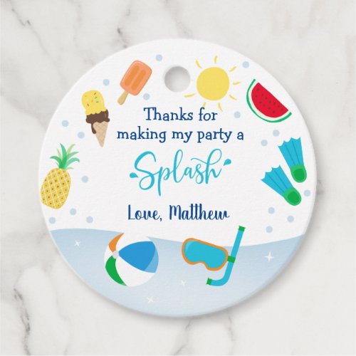 Boys Pool Party Birthday Thank You Favor Tags