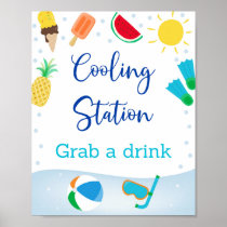 Boys Pool Party Cooling Station Birthday Sign