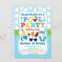 Boys Pool Party Ice Cream Birthday Invitation