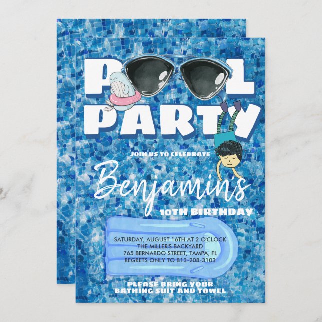 Boys Pool Party Invitation (Front/Back)