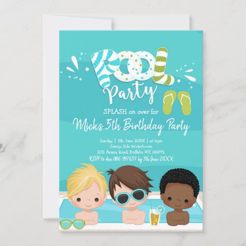 Boys Pool Party Kids Birthday Invitation