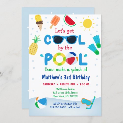 Boys Pool Party Lets Get Cool Birthday Invitation