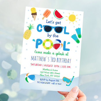 Boys Pool Party Summer Birthday Invitation by LittlePrintsParties at Zazzle