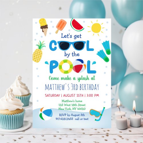Boys Pool Party Summer Birthday Invitation