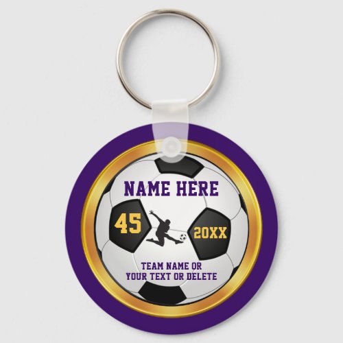 Boys Purple Gold Gifts for Soccer Team Players Keychain