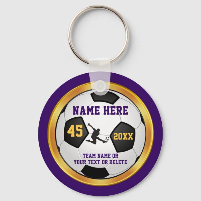 Boys Purple, Gold, Gifts for Soccer Team Players, Keychain (Front)