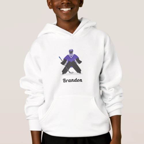 Boys Purple Ice Hockey Player  Name Winter Sports Hoodie