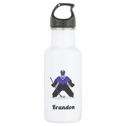 Boys Purple Ice Hockey Player  Name Winter Sports Stainless Steel Water Bottle