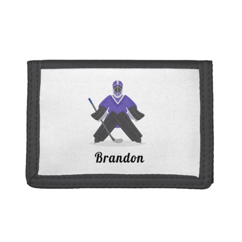Boys Purple Ice Hockey Player  Name Winter Sports Trifold Wallet