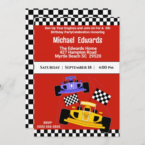 Boys Race Car Birthday Invitations