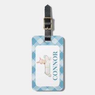 Boys Race Car Gingham School Bag Tag 