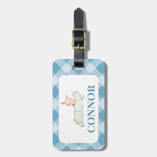 Boys Race Car Gingham School Bag Tag 