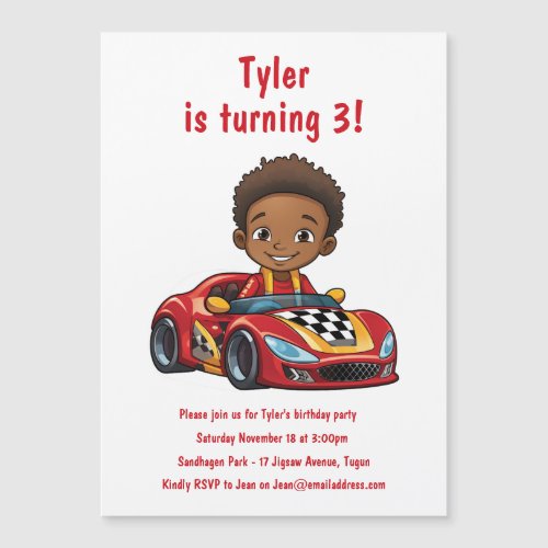 Boys Race Car Kids Birthday Party Magnetic Invitation