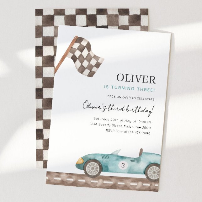 Boys Racing Car Birthday, Any Age Blue Car Party Invitation (Creator Uploaded)