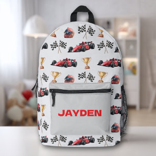 Boys Racing Car Pattern Personalized Name  Printed Backpack