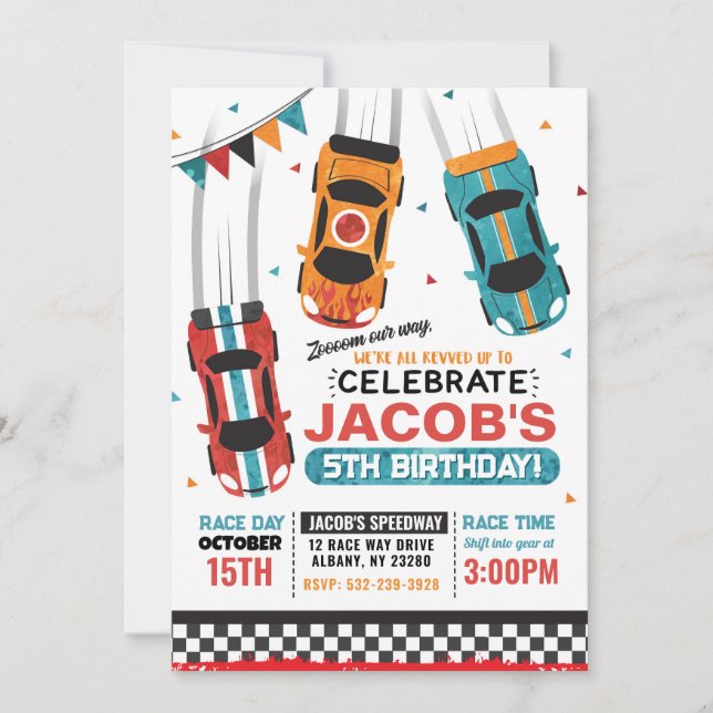 Boys Racing Race Car Birthday Invitation (Front)